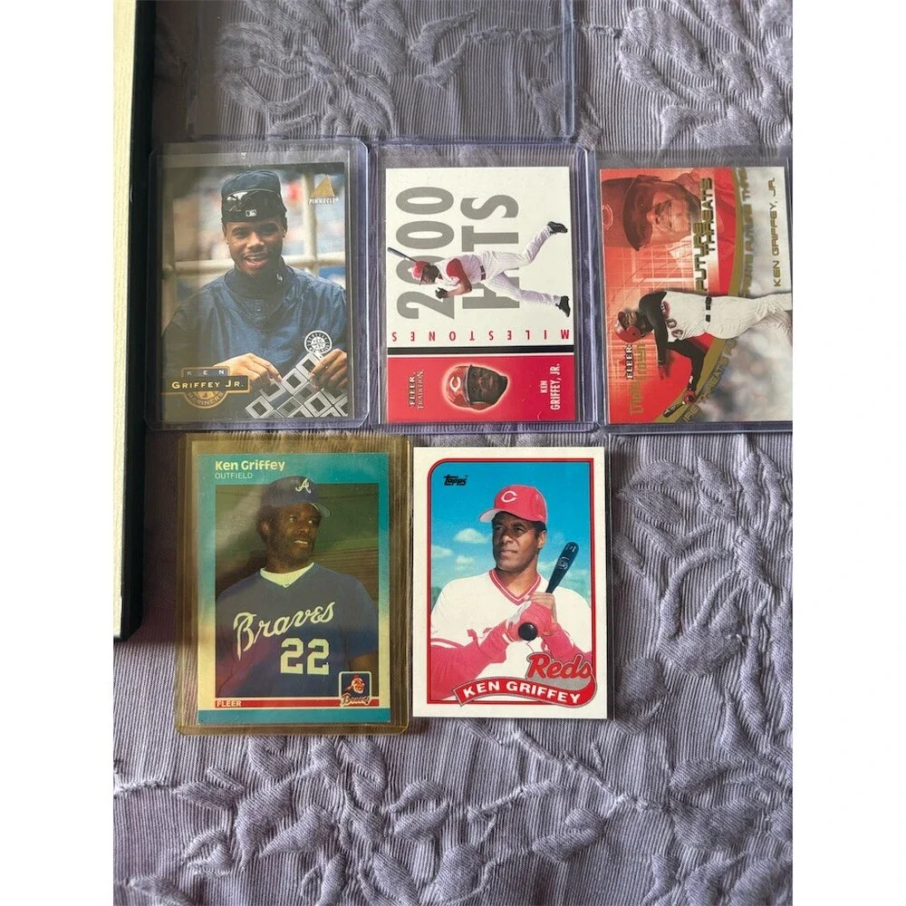 Ken Griffey Jr & Sr Memorabilia Lot Framed Mariners Print + 6 MLB Cards